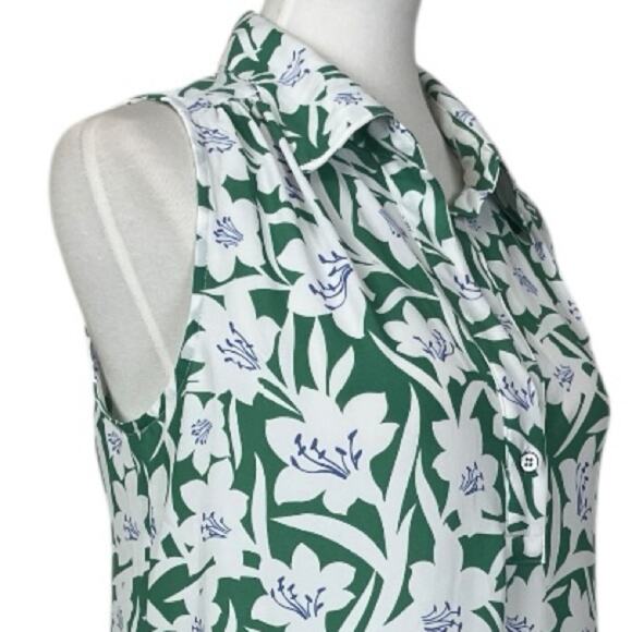 Cabi Top #6099 Collared V-neck Sleeveless Green White Floral Women’s Size Small - Picture 7 of 12